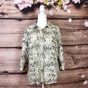 Breckenridge Women’s Cotton Beige Boho Abstract Print Button Down Shirt XL